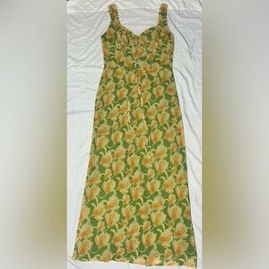 Elegant Floral Maxi Skirt in Green and Yellow